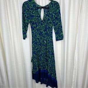 Anthropologie Maeve long sleeve green and blue floral midi dress